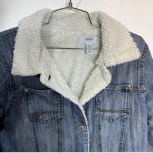 VTG Y2K Old Navy Women’s Faux Shearling Denim Trucker Jacket Size L - Picture 6 of 9